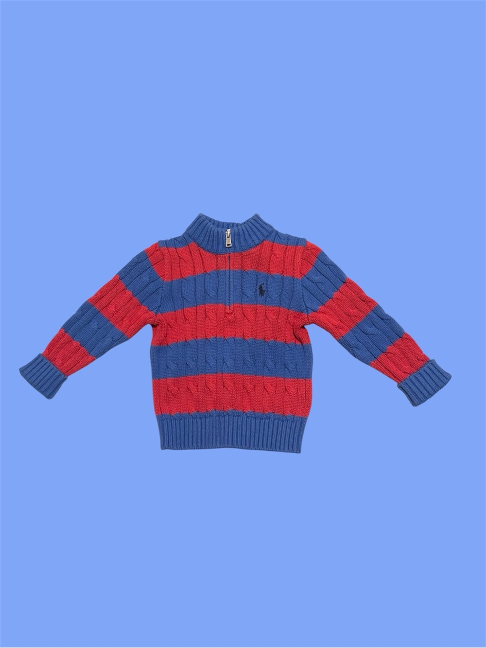 Baby Ralph Lauren Red & Blue Half-Zip Cable Knit Sweater